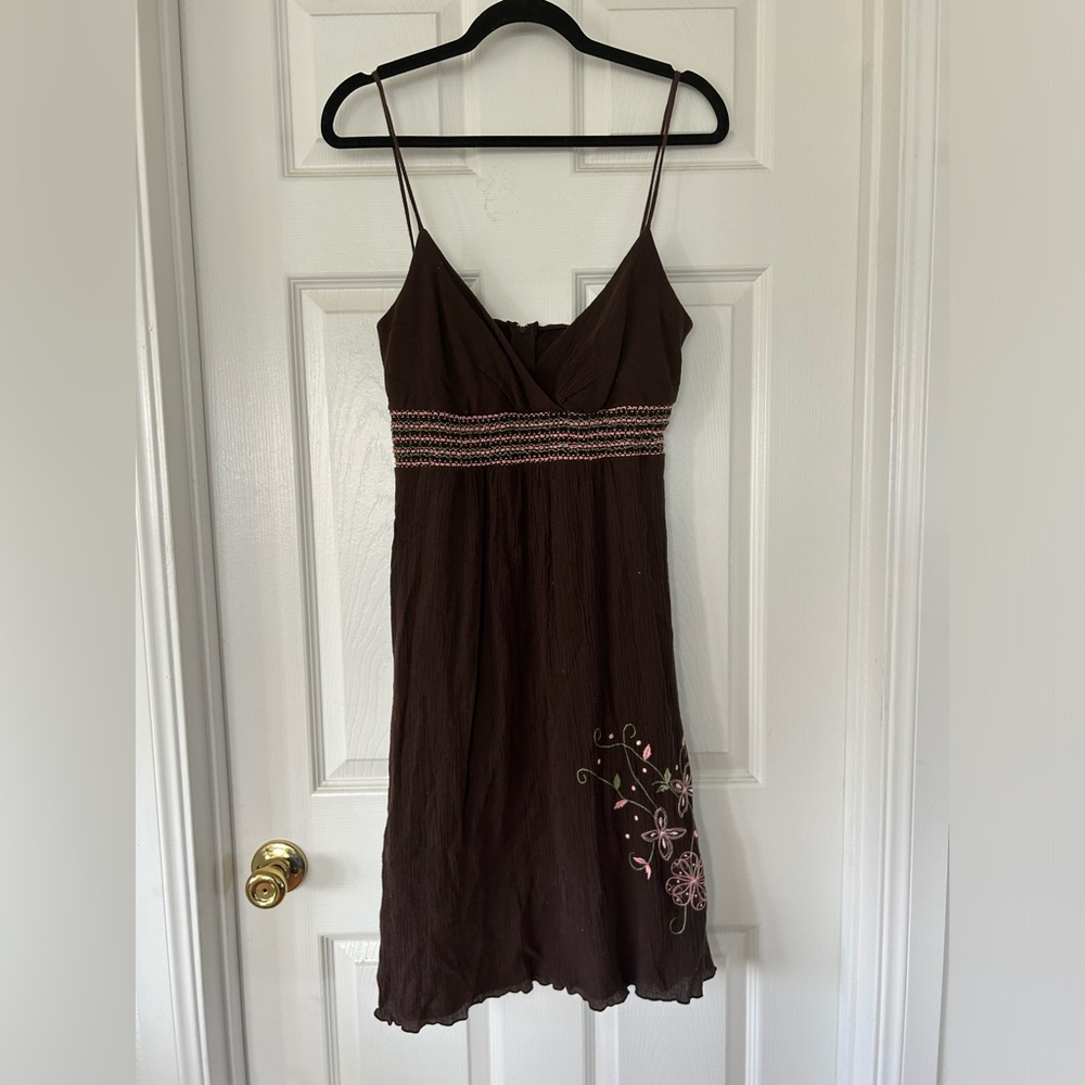 Brown Embroidered Y2K Dress